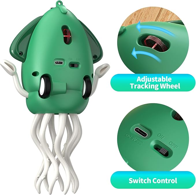Interactive Dancing Octopus Toy, LED Light-Up Music Crawling Squid with Smart Obstacle Avoidance & Fishing Rod,Tummy Time Baby Toy, Musical Toy for 3 4 5 6 Year Old Boys and Girls(Sky Blue)