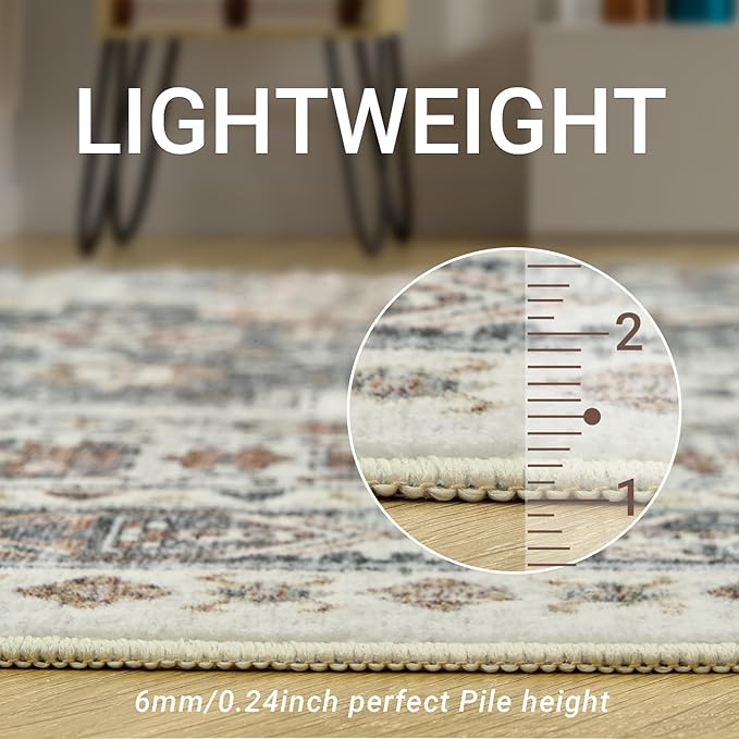 zesthome 5x7 Area Rugs - Ultra-Thin Washble Rug, Stain Resistant Anti Slip Backing Rugs for Living Room,Bedroom, Vintage Home Decor Area Rug (Grey/Orange,5'x7')