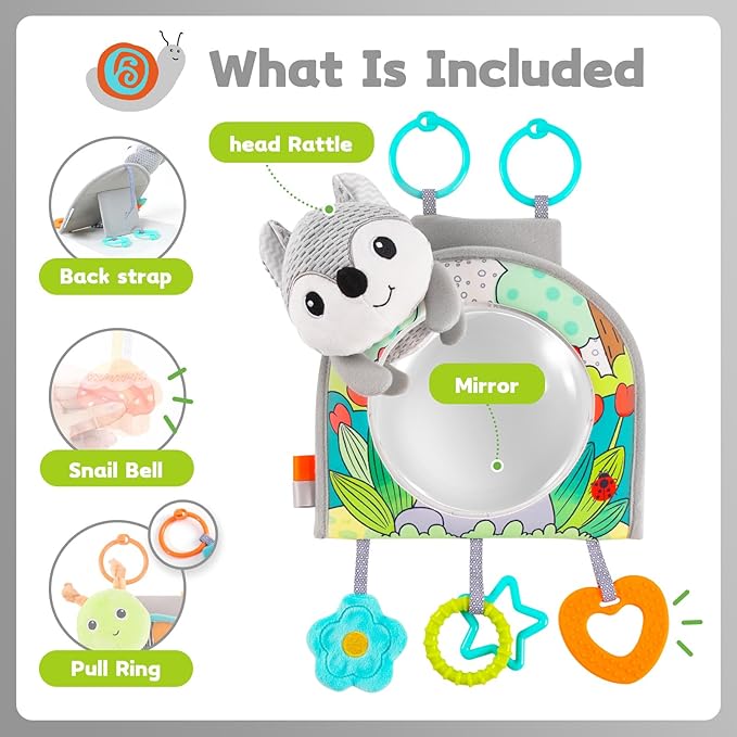 Koty Infant Car Seat Toy - Kick and Play Activity Center with Mirror, Teether and Crinkle Paper, Fun Travel Baby Toy for Rear Car Seat, Easier Drive with Newborns, Babies