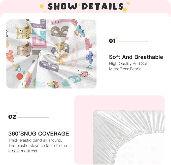 Baby Crib Sheets Cute Owls Crib Sheets for Boys Girls,Neutral Bassinet Toddler Bed Play Sheets Breathable Soft and Portable 52 * 28 * 9in