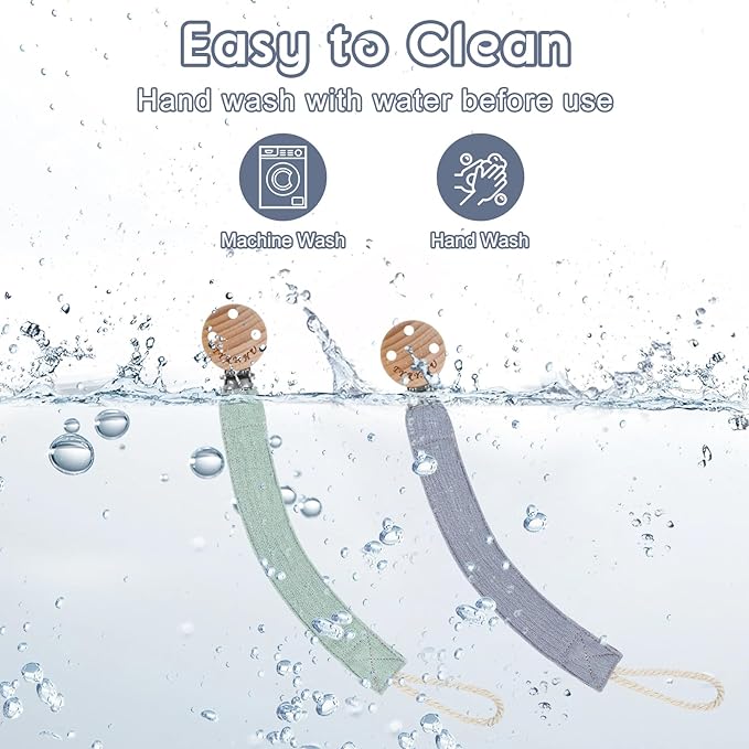 TYRY.HU Ribbon Pacifier Clip Holder,2 Pack Binky Paci Holder Clips, Pacifier Leash for Baby Boys and Girls, Soft Webbing Strap Universal Fits for Most Pacifier, Styles & Teethers Toys(Blue,Green)