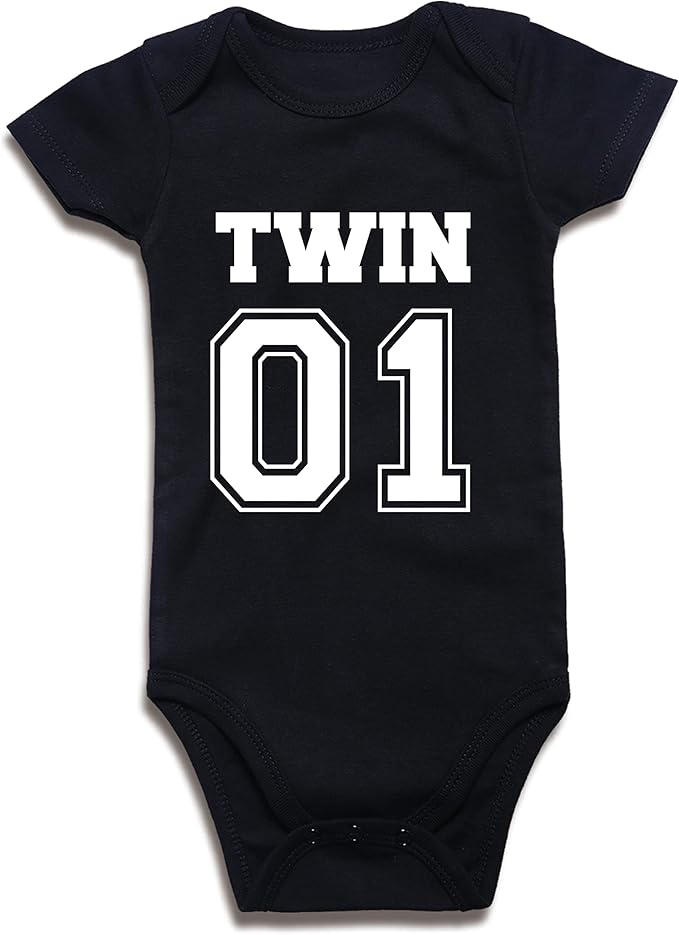 DEFAHN Funny Twins Baby Bodysuits Boys Girls Rompers 2 Pack Twin Matching Clothes Outfits for Newborn Infant