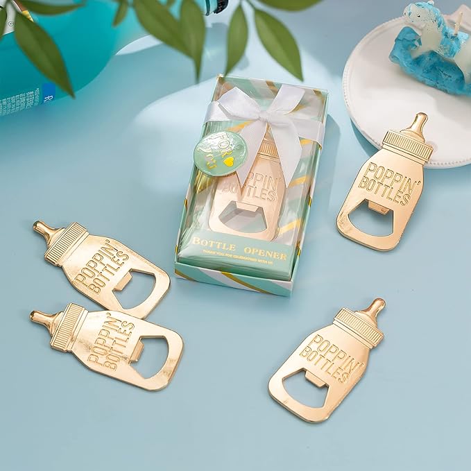 24 Pieces Baby Bottle Openers Shower Favoris, Gifts, Decorations, or Souvenir Guest Gift Boxes, Poppin Design for Baby Boys or Girls (24 Pack Green)