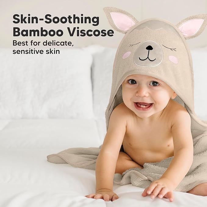 KeaBabies Hooded Baby Towel for Newborn - Viscose Derived from Bamboo Large Baby Bath Towels with Hood for Boys, Girls, Toddler, Extra Absorbent & Soft Newborn Bath Essentials (Alpaca)