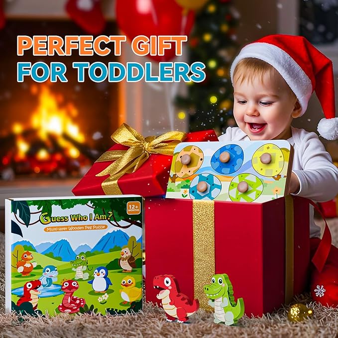 Wooden Puzzles for Toddlers 1-3, Baby Puzzle 12-18 Months, Montessori Toys for 1 2 Year Old Boys Girls Birthday Gifts, Animal Peg Puzzles for Toddlers Ages 2-4, Preschool Learning Activities