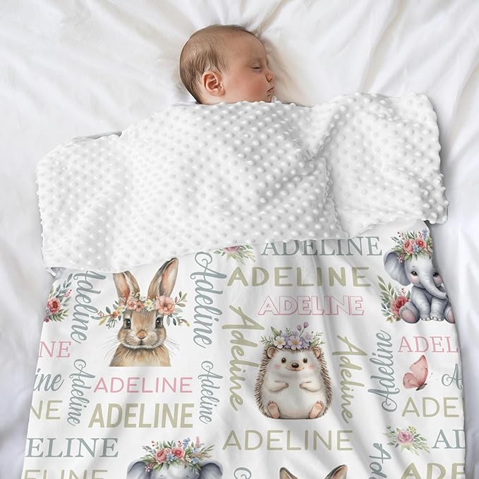 Personalized Baby Blanket for Girls Boys Elephant Custom Baby Blankets with Name Dotted Backing Customized Gifts for New Mom Customize Baby Blanket for Kids Newborn Birthday