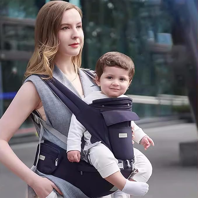 Baby Carrier with Hip Seat, YIYUNBEBE 6-in-1Baby Carrier Newborn to Toddler, Adjustable Detachable Infant Baby Holder Carrier for 7-44lbs, All Seasons Dark Blue