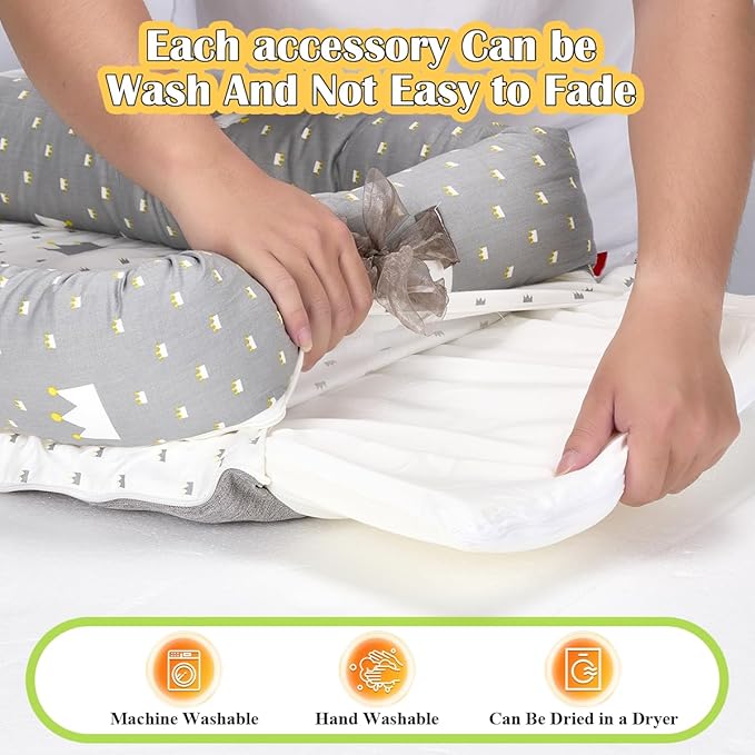 Infant Lounger, Baby Nest for Newborns, Portable Breathable Baby Lounger Adjustable U-Shaped Safety Bumper for Cozy Comfort - Crown Ash