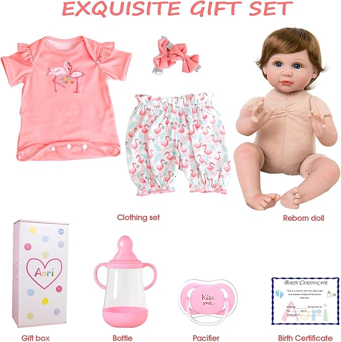 Aori Realistic Reborn Baby Doll Girls - 22 inches Real Life Newborn Baby Dolls, Adorable Lifelike Babies, Weighted Reborn Toddler Gifts Set for Kids Grandma
