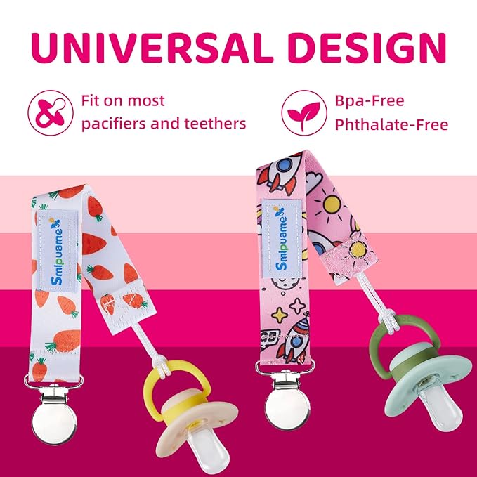 Smlpuame Pacifier Clip Girl,6 Pack Stylish Binky Clips Strap for Baby Girls,Paci Holder with Metal Clip Lightweight Universal Fits Most Pacifiers Teether Toy Soothie,Baby Gift(Travel in Space)