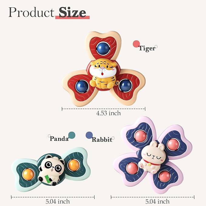 ALASOU 3PCS Suction Cup Spinner Toys for 1 Year Old Boy Girl|Spinning Top Baby Toys 12 18 Months|1 2 Year Old Boy Birthday Gift|Baby Bath Toy for Kids Ages 1-3|Sensory Toy for Toddlers 1-3