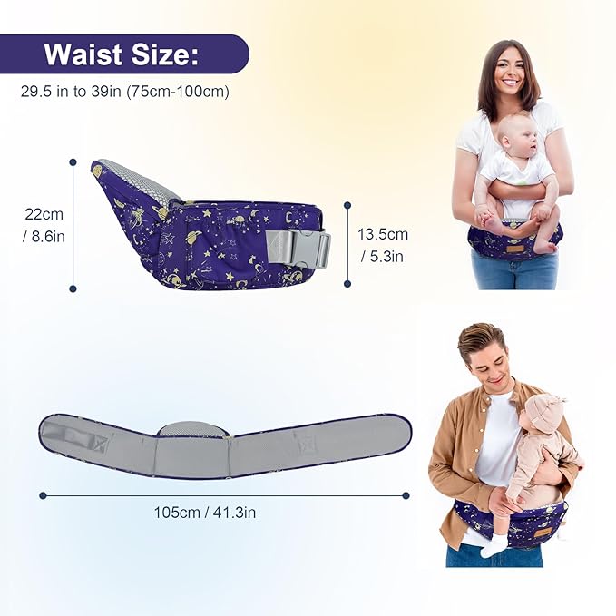 Baby Hip Carrier - Adjustable Waistband & Hip Seat for Newborn-Toddler (Up to 66 Lbs) with Pockets for Parents