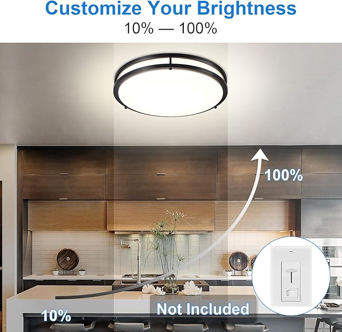 DLLT Flush Mount LED Ceiling Light: 16 Inch 5CCT (3000K-6000K) & Dimmable Ceiling Light Fixtures for Bedroom Hallway - 36W Modern Black Super Bright Kitchen Lighting Fixtures Ceiling