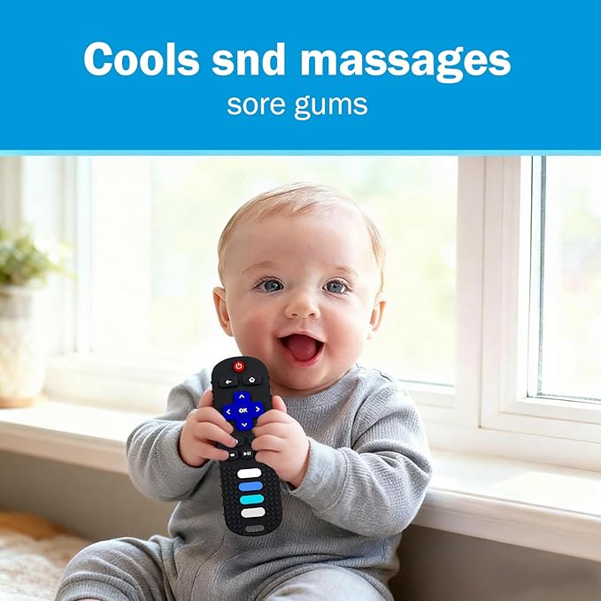 Baby Teether Toy, TV Remote Control Shape Teething Baby Toys for Infants, Baby Chew Remote Teether Toys for Babies 3-24 Months,BPA Free(Black)