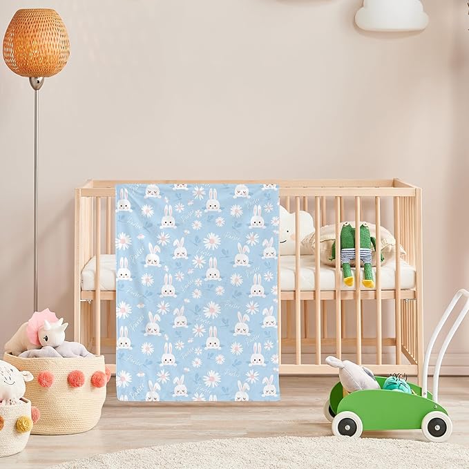 Personalized Baby Blanket with Name, Custom Floral Name Cute Rabbit Blanket Toddler Girls Soft Flannne Swaddling Blankets Customized Memorial Gift from Nane Grandma for Infant Newborn Shower