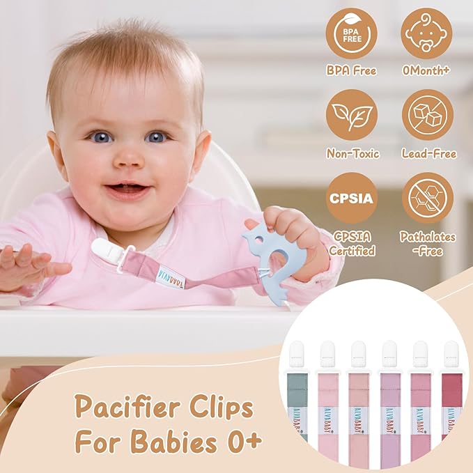 ALVABABY Pacifier Clips for Neutral Boys Girls 8 Pack Paci Binky Holder Leashes Brown Pink 8DP08-DA