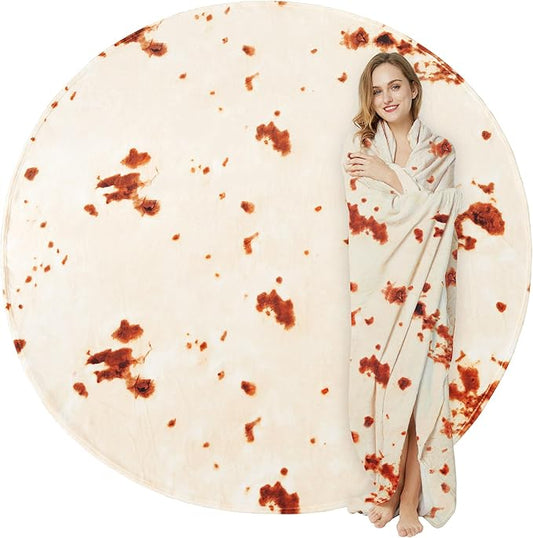 Burrito Tortilla Throw Blanket, 2.0 Double Sided Burritos Taco Tortilla Wrap Blankets for Adults Kids, Giant Funny Realistic Food Blankets, Soft Flannel Round Throw Blanket 90in