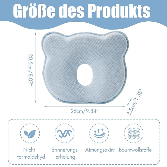Memory Foam Baby Travel Pillow,Portable Cute Cartoon Bear Soft and Cozy Pillow, Breathable Bedding Set for Infants for Small Boys and Girls Prevent Flat Head