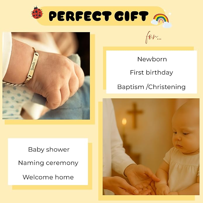 14K Solid Gold or Gold Plated Baby Custom Cross, Personalized Teen Bracelet with Miraculous Medal, Baptism, Baby Baptism Gift