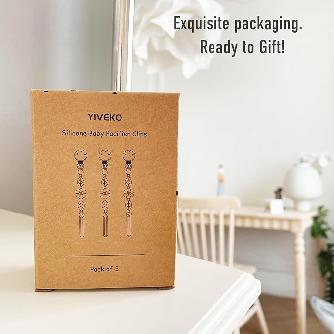 Pacifier Clips for Baby Silicone Pacifier Holder Clips for Boys Girls One Piece Baby Binky Clips YIVEKO Pacifier Clips Flower 3Pcs-Ivory+Sage+Blush