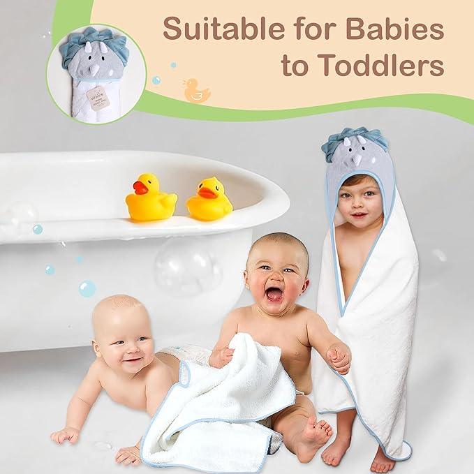 Mother's Choice Baby Hooded Towel - Large Size Cotton, Ultra-Soft & Absorbent Bath Towel for Newborns, Infants, Toddlers, Boys & Girls with Animal Hood (Dinosaur)