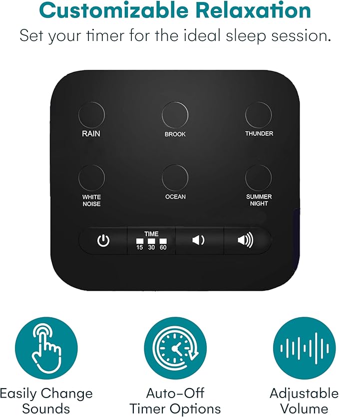 Big Red Rooster Sound Machine - 6 Sleep Sounds - Portable White Noise Machine for Office Privacy & Adult Sleeping - Compact Travel or Home - Dual Power Options - Black