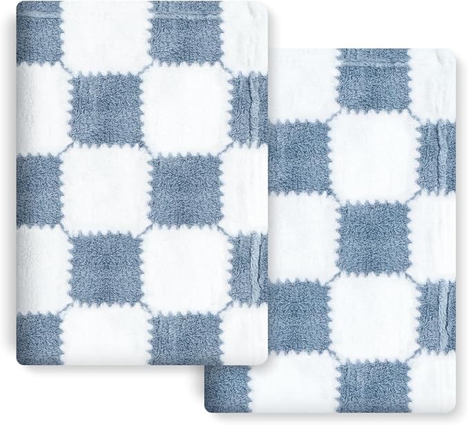 Checkered Baby Blanket for Boys, 2 Pack Soft Baby Boy Blankets, Small 28 x 40 inches Toddler Fleece Blanket, Essentials Crib Stroller Items, Newborn Gift (Blue)