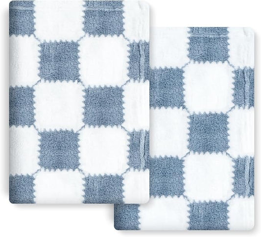 Checkered Baby Blanket for Boys, 2 Pack Soft Baby Boy Blankets, Small 28 x 40 inches Toddler Fleece Blanket, Essentials Crib Stroller Items, Newborn Gift (Blue)