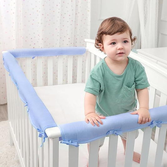 Blue 3pcs New Teething Edge Crib Rail Cover&Corner Guard Coverage Straps,Reversible Guardrail Cover Protector for Boys Girls(1 Long 2 Short)