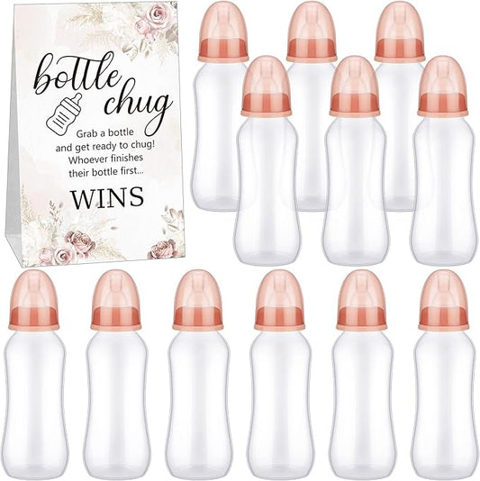 TrelaCo Cool Baby Shower Games Sets 12 Pcs Feeding Bottles with 1 Bottle Chug Sign for Gender Reveal Baby Shower Party Favors Decoration Games(Boho,Brown)