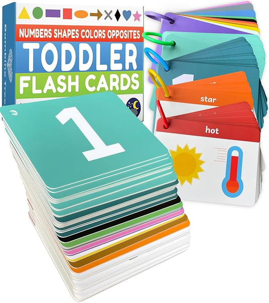 Toddler Flash Cards - Learn Colors, Numbers, Shapes, Opposites on Thick Jumbo Flashcards for Early Learners - Teacher Designed for Preschool, Kindergarten & Toddlers