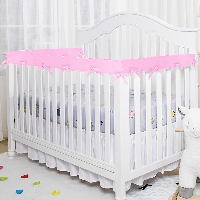 4Pc Crib Rail Covers Sets,Rail Guard for TeethingSoft Anti-Collision Strip Corner Cover, Suits for Most Standard Bed (4pc-Gray) (3PC-Pink)