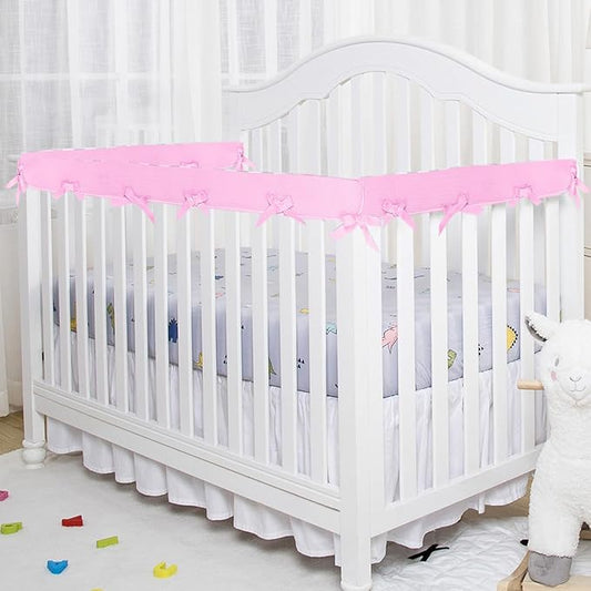 4Pc Crib Rail Covers Sets,Rail Guard for TeethingSoft Anti-Collision Strip Corner Cover, Suits for Most Standard Bed (4pc-Gray) (3PC-Pink)