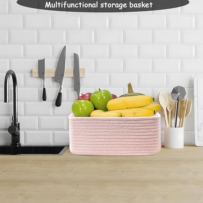 COMFY-HOMI 13" x 8.5" x 5.1"Storage Baskets for Organizing | Cotton Rope Woven Basket | Toy Storage Bin Box | Basket for Shelves, Closet Organizer Bin, Decorative Closet Shelf, 3 Pack, All pink