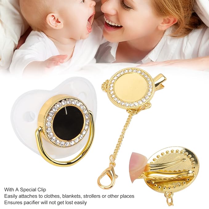 Baby Pacifier, Stylish DIY Photo Decoration Infant Bling Pacifier Clip Set for Newborn (White M)