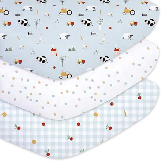 Little Grape Land Toddler Sheets 3 Pack – Baby Crib Sheets Fitted for Boys Girls, Standard Size 28x52‘’ Crib Mattress, Super Soft Breathable Washable Microfiber Blue Sheep