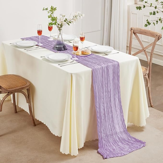 6 Pack Purple Cheesecloth Table Runner 10FT Long Boho Gauze Table Runner Rustic Sheer Runner for Wedding Bridal Baby Shower Birthday Party Table Decor Thanksgiving Christmas Decorations