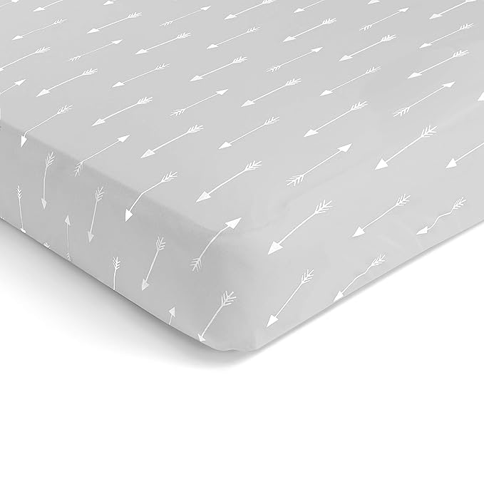 BaeBae Goods Crib Sheets for Baby Boys and Girls, 4 Pack, Soft and Breathable Jersey Knit Fitted Sheet Set, Cute Gender Neutral Nursery Mattress Bedding, Universal Fit (Grey Triangles)