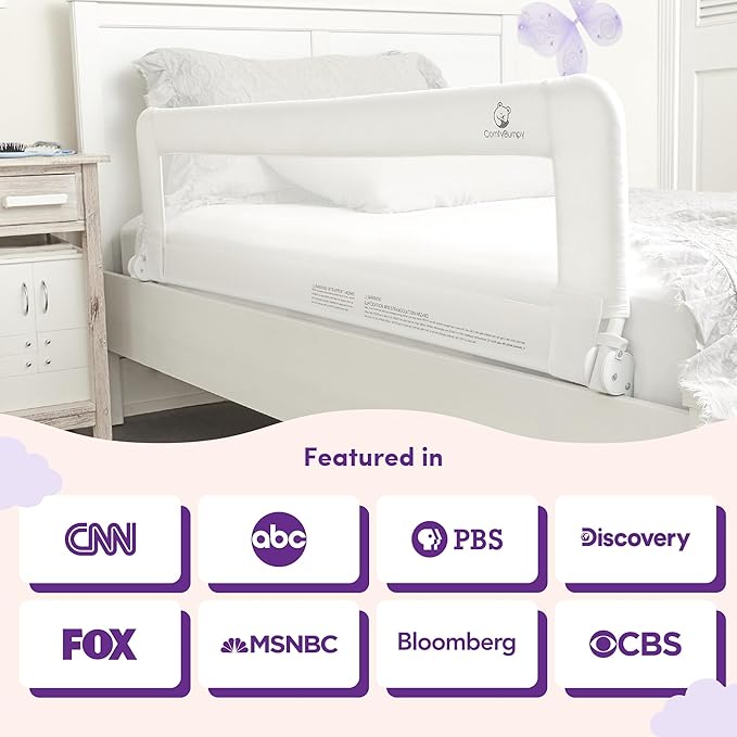 ComfyBumpy 2-Pack Bed Rail for Toddlers 55.5" L x 19.5" H | Toddler Bed Rails for Twin, Full, Queen & King Mattress Size | Swing Down Rail Guard | Mattress Side Rail for Kids | White