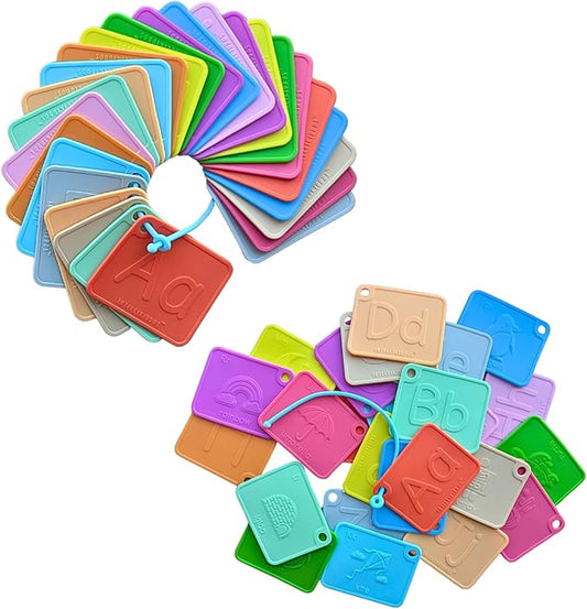 SiliABCs Alphabet Flash Cards, Non-Toxic Silicone Alphabet Flash Cards for Toddlers 1-3, Montessori Toddler Preschool Alphabet Learning Activities, Dishwasher Safe Soft Baby ABC Cards