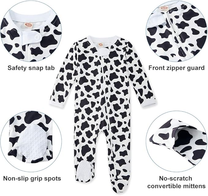 UNIFACO Baby Girls Boys Footed Pajamas One-Piece Sleeper Snug Fit Sleep and Play Zip Front Footie Romper 0-12 Month