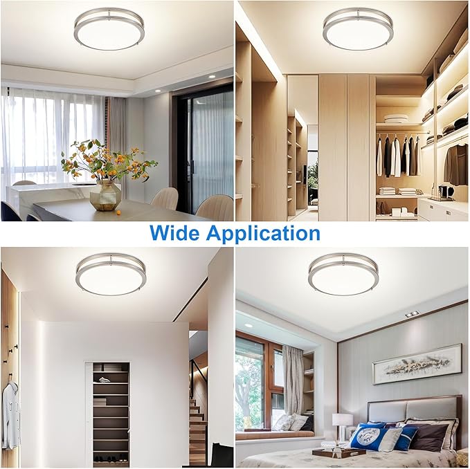 DLLT 2Pack Flush Mount LED Ceiling Light: 13 Inch 5CCT (3000K-6000K) & Dimmable Ceiling Light Fixtures for Bedroom Hallway - 24W Modern Brushed Nickel Super Bright Kitchen Lighting Fixtures Ceiling