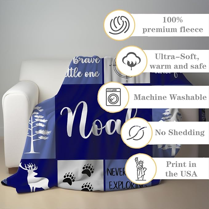 Personalized Baby Blankets with Name, Customized Name Blankets for Kids, Woodland Blanket Personalized, Custom Blanket for Boys, Girl, Baby Boy Newborn Soft