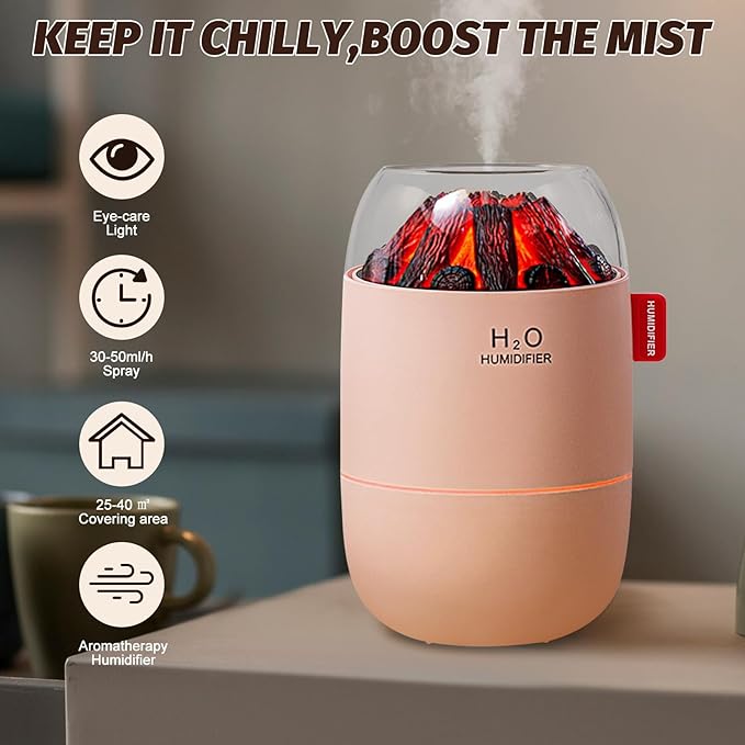 Portable Mini Humidifier for Desk Bedroom Indoor Plant, 280 ml Humidifier for Office Small Room, USB Powered Quiet Cool Mist Humidification Night Light (Pink)