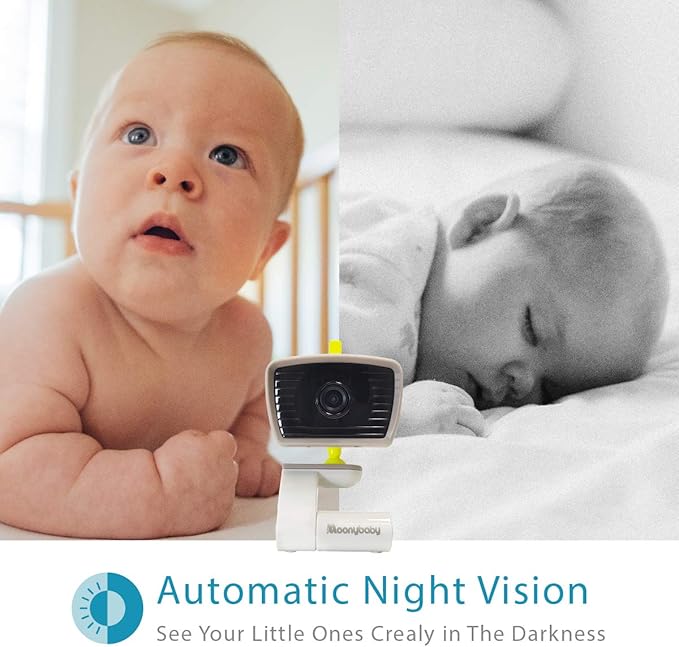 Low EMF 5" HD Auto Noise Reduce Baby Monitor with 2 Cameras.No WiFi Long Range, Split Screen, 2-Way Talk, Lullaby, Auto Night Vision Moonybaby Split50