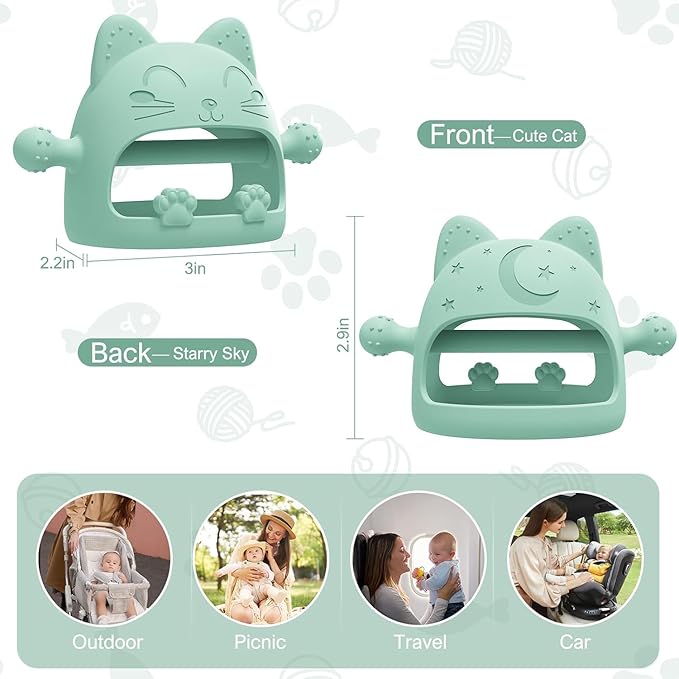 Baby Teething Toys for Babies 0-6 Months,Baby Teether Chew Toys for Teething Relief,Silicone Teething Mitt,Baby Toys 6 to 12 Months,Ideal Baby Shower Gifts for New Moms & Newborn(Cartoon Cat)