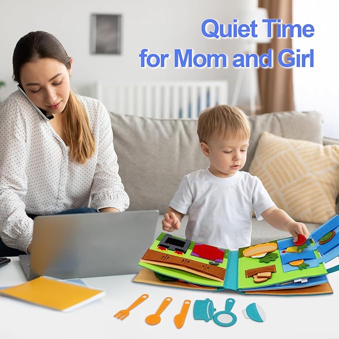 Montessori Felt Busy Book Toddlers Quiet Book Preschool House Pretend Play Early Learning Educational Travel Toys for Kids Age 2 3 4 5 6 Travel Essentials Daily House Learning Activitie Boys Gift