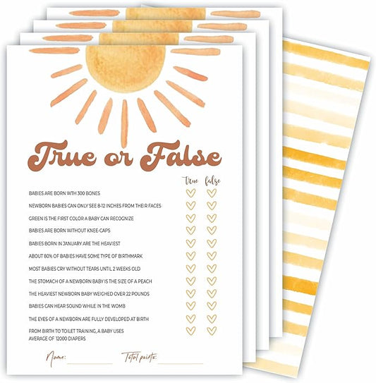 True or False Game Kits For Baby Shower - 30 Double-Sided Fill In Watercolor Sunshine Style Game Cards 1 Answer Card For Gender Reveal, Baby Announcement, Party Favor & Supplies - C07