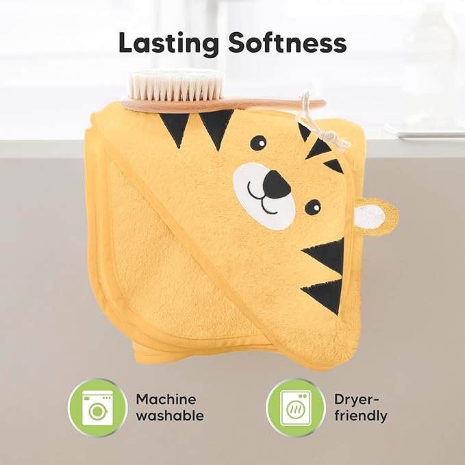 KeaBabies Hooded Baby Towel for Newborn - Viscose Derived from Bamboo Large Baby Bath Towels with Hood for Boys, Girls, Toddler, Extra Absorbent & Soft Newborn Bath Essentials (Tiger)