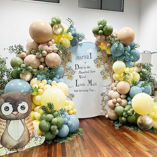 Blue Yellow Green Balloon Garland Double Stuffed Sage Green Dusty Blue Yellow Gold Balloons Pastel Balloon Arch Kit for Bear Baby Shower Wild One Birthday Wedding Anniversary Party Decorations